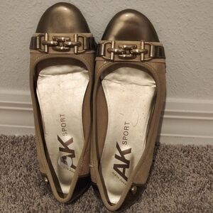 Anne Klein Metallic Gold and Tan Loafers